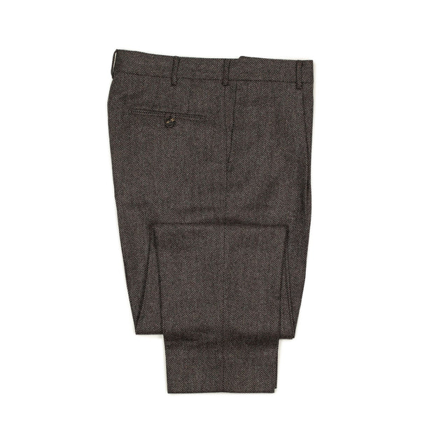 Manhattan high-rise wide tapered pleated trousers in grey tweed-like herringbone wool cashmere