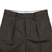 Manhattan High Rise Wide Tapered Pleated Trousers In Grey Tweed Like Herringbone Wool Cashmere