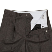 Manhattan High Rise Wide Tapered Pleated Trousers In Grey Tweed Like Herringbone Wool Cashmere