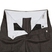 Manhattan High Rise Wide Tapered Pleated Trousers In Grey Tweed Like Herringbone Wool Cashmere