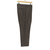 Manhattan High Rise Wide Tapered Pleated Trousers In Grey Tweed Like Herringbone Wool Cashmere