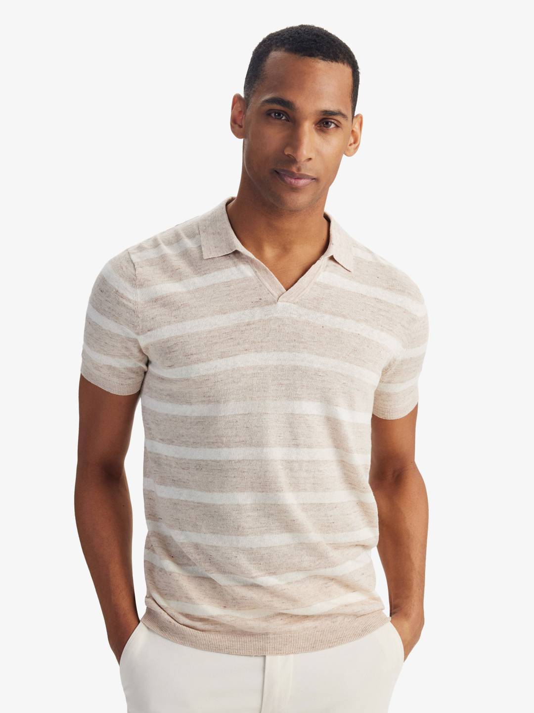Beige Linen Polo T Shirt
