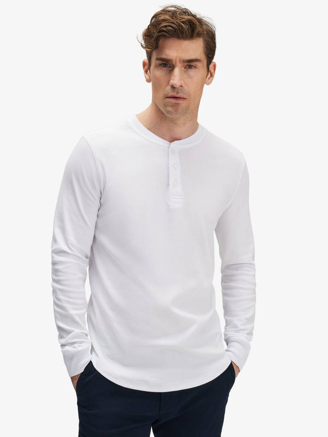 White Henley Cotton Sweater