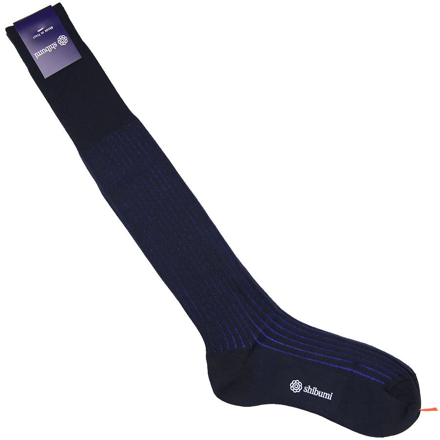 Knee Socks Shadow Stripes Blue Wool