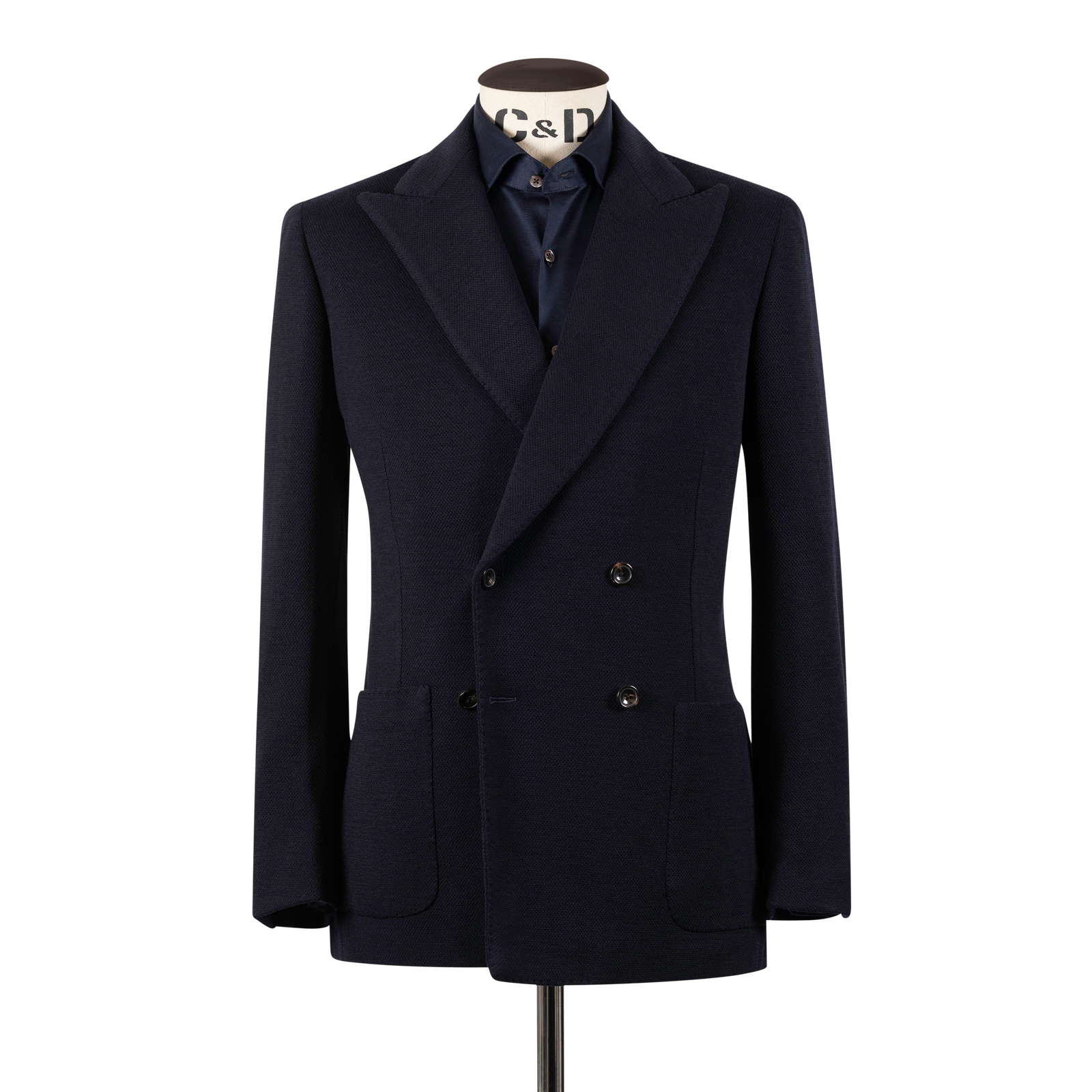 Cardigan Peak Lapel Jacket in Navy Jersey