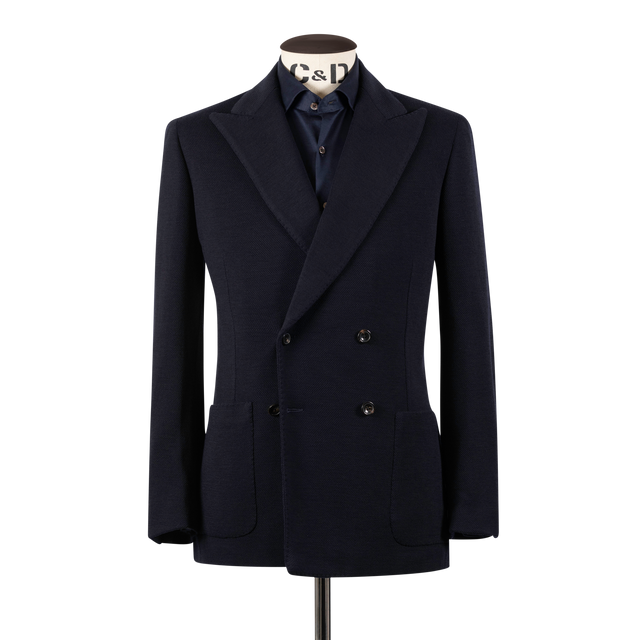 Cardigan Peak Lapel Jacket in Navy Jersey