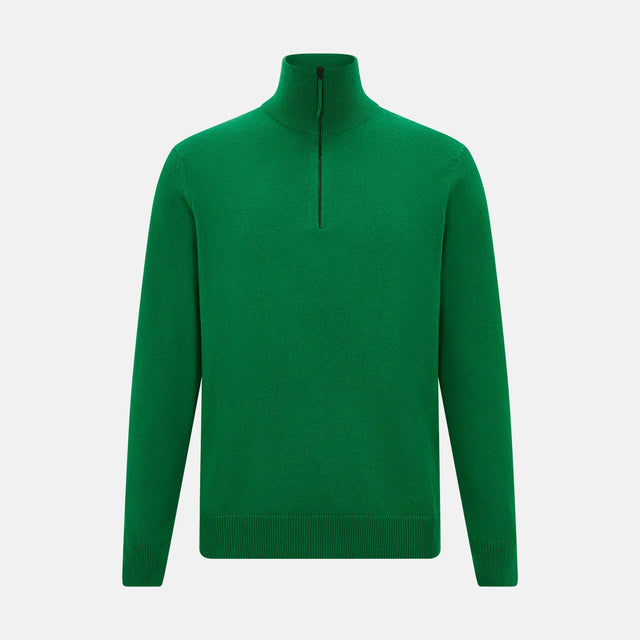 Grass Green Half-Zip Cashmere Jumper