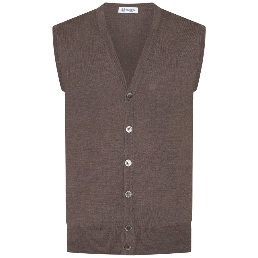 Merino Wool Sleeveless Cardigan Hazelnut