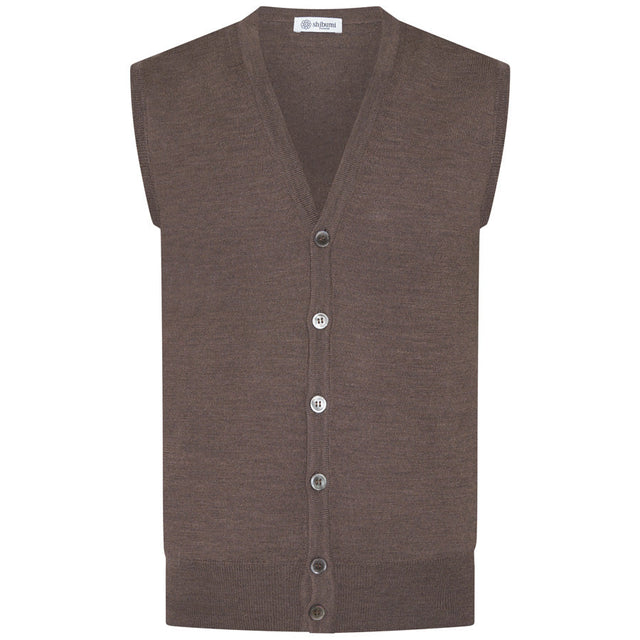 Merino Wool Sleeveless Cardigan - Hazelnut