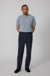 Single Pleat Trouser (Indigo Basketweave Cotton)
