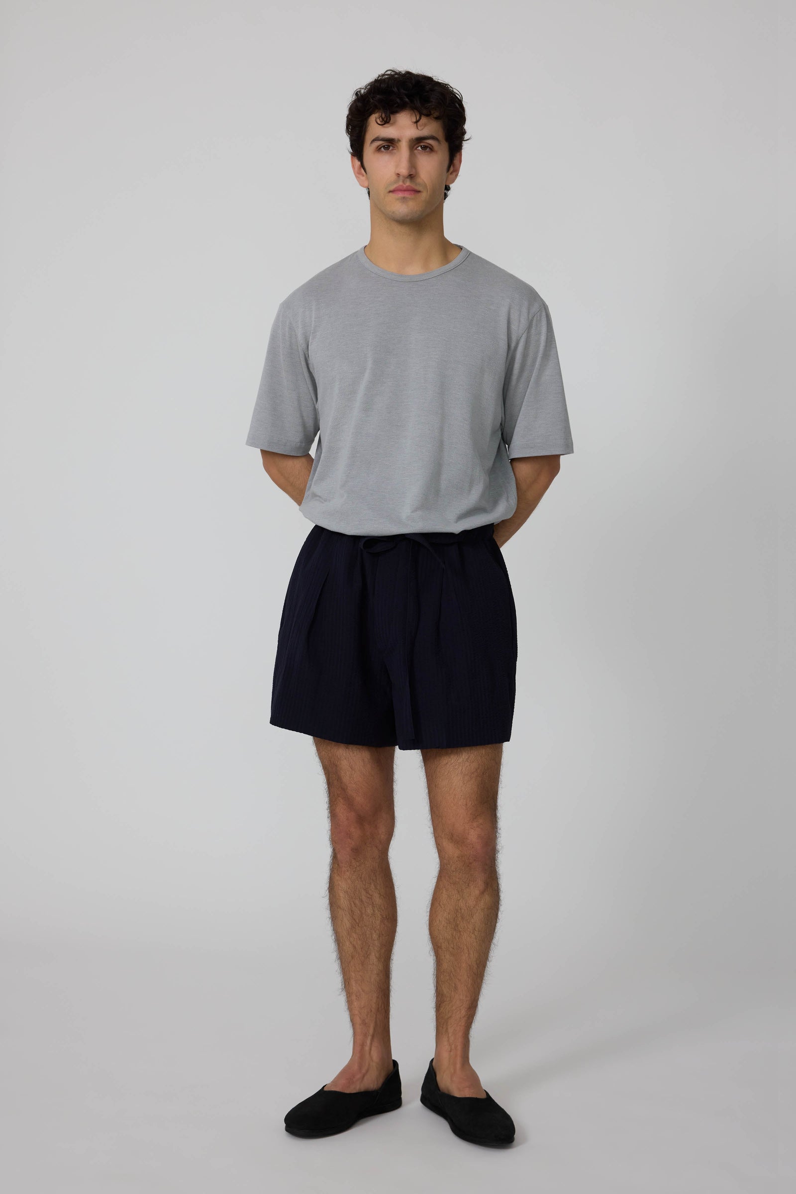 Drawstring Short Wool Seersucker