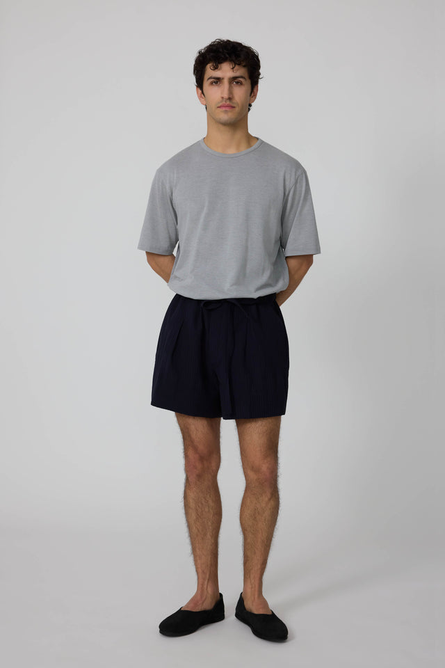 Drawstring Short (Navy Wool Seersucker)