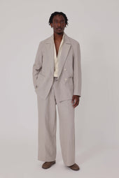 Double Breasted Shirt Jacket (Undyed Taupe Washed Linen)