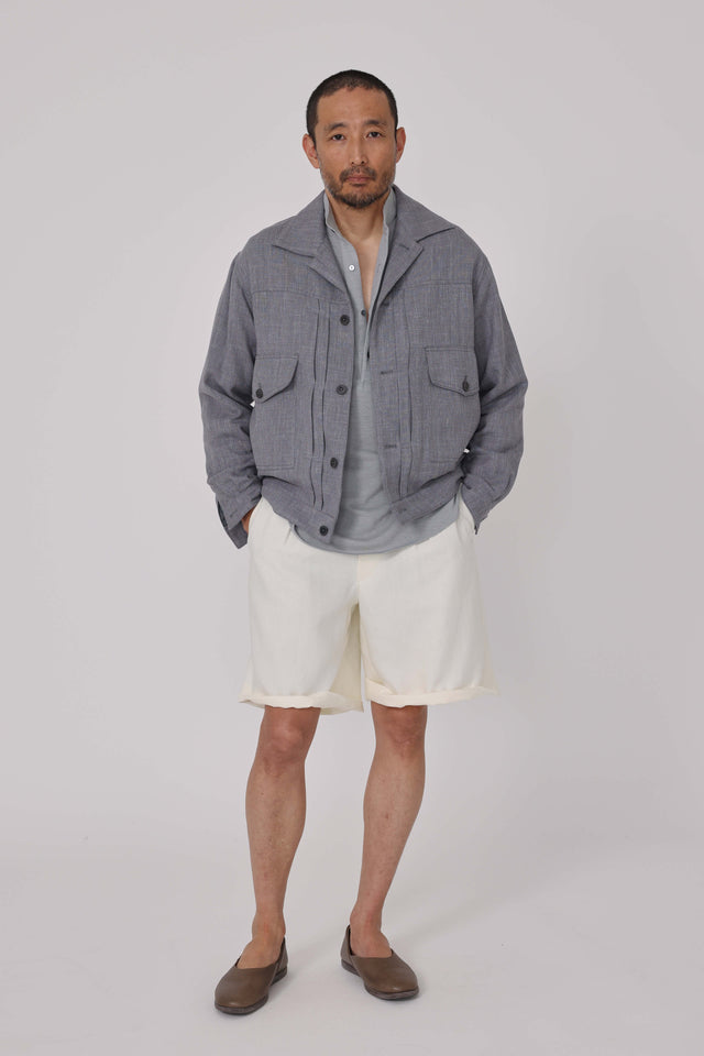 Road Jacket (Slate Wool Linen Silk Deco Twill)