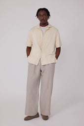 Short Sleeve Knit Shirt (Ivory Cotton Mouliné)