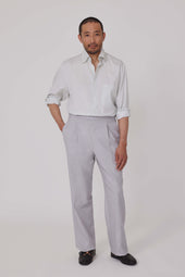 Spread Collar Shirt (Pearl Stripe Fine Cotton Twill)