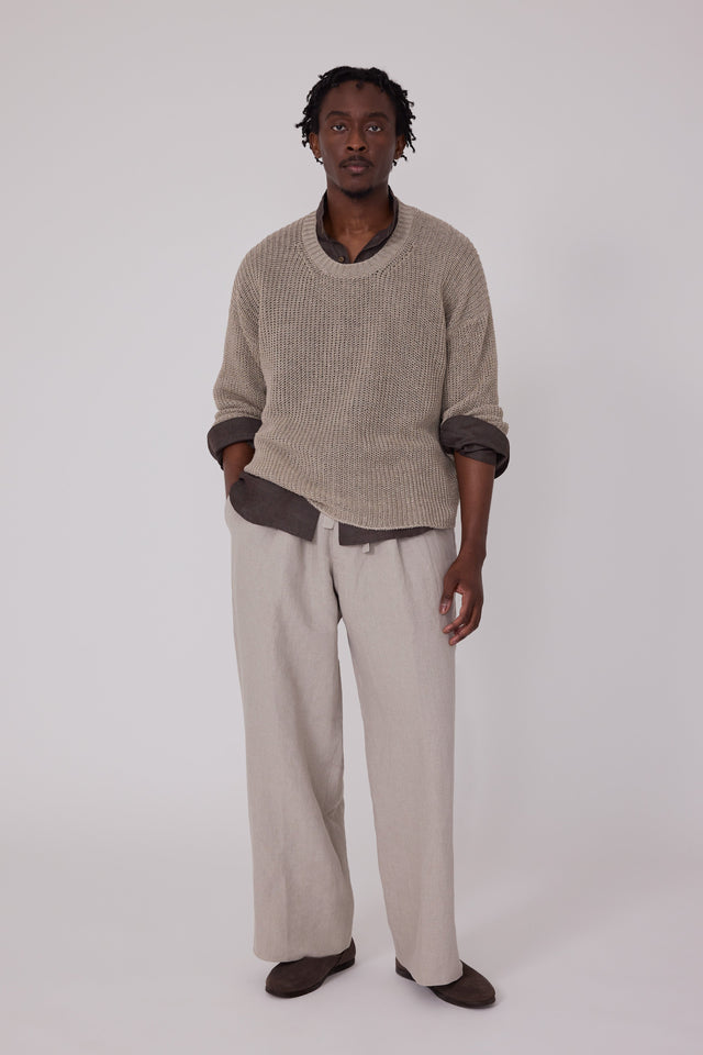 Long Sleeve U-Neck (Undyed Taupe Linen)