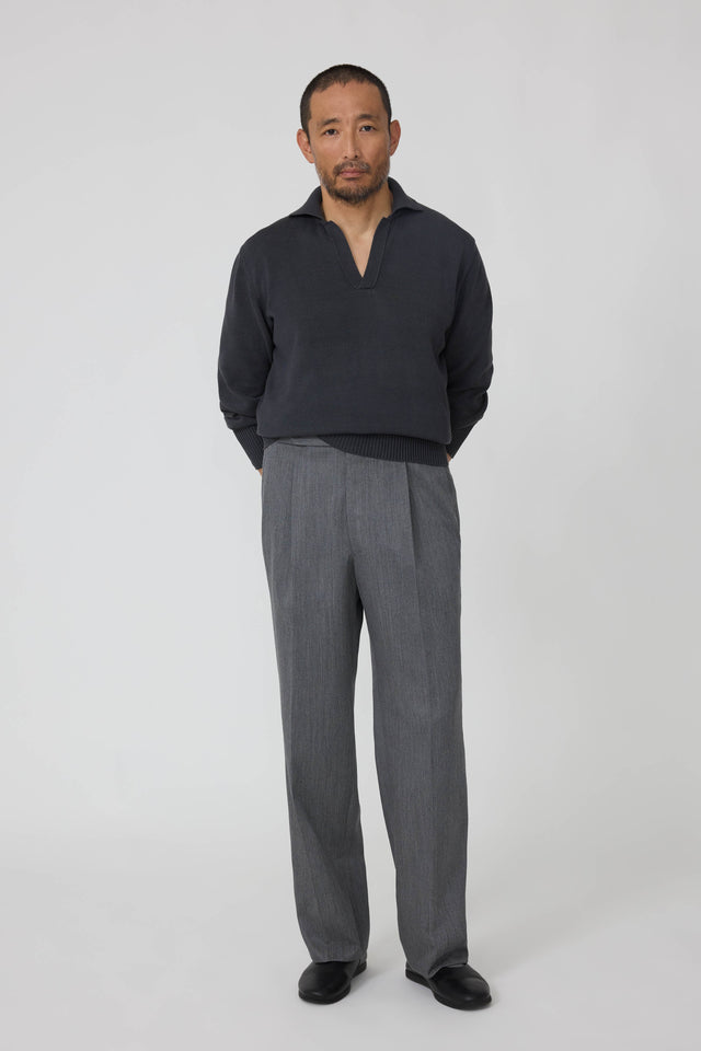 Single Pleat Trouser (Grey Naturally Dyed Wool Twill)