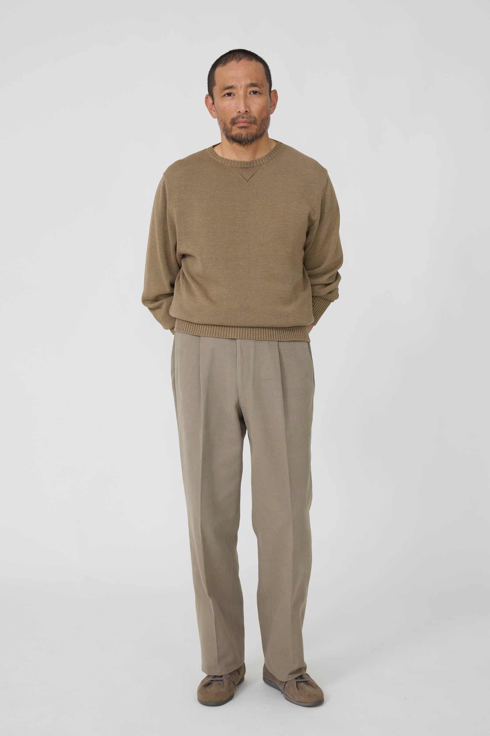 Single Pleat Trouser Basketweave Cotton