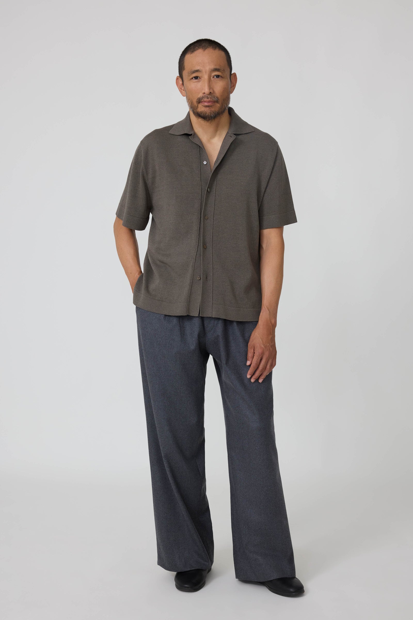 Short Sleeve Knit Shirt Naturally Dyed Cotton Moulin