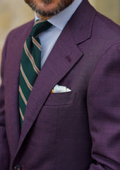 Striped Fina Grenadine Silk Tie Forest Beige