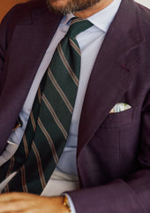 Striped Fina Grenadine Silk Tie Forest Beige