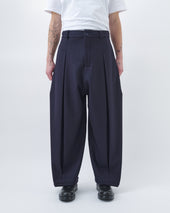 Box Pleat Trouser Wool - Navy