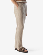 Pants 1 Pince In Chambray Di Puro Lino