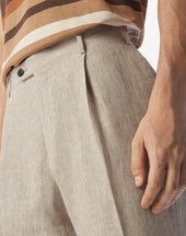 Pants 1 Pince In Chambray Di Puro Lino