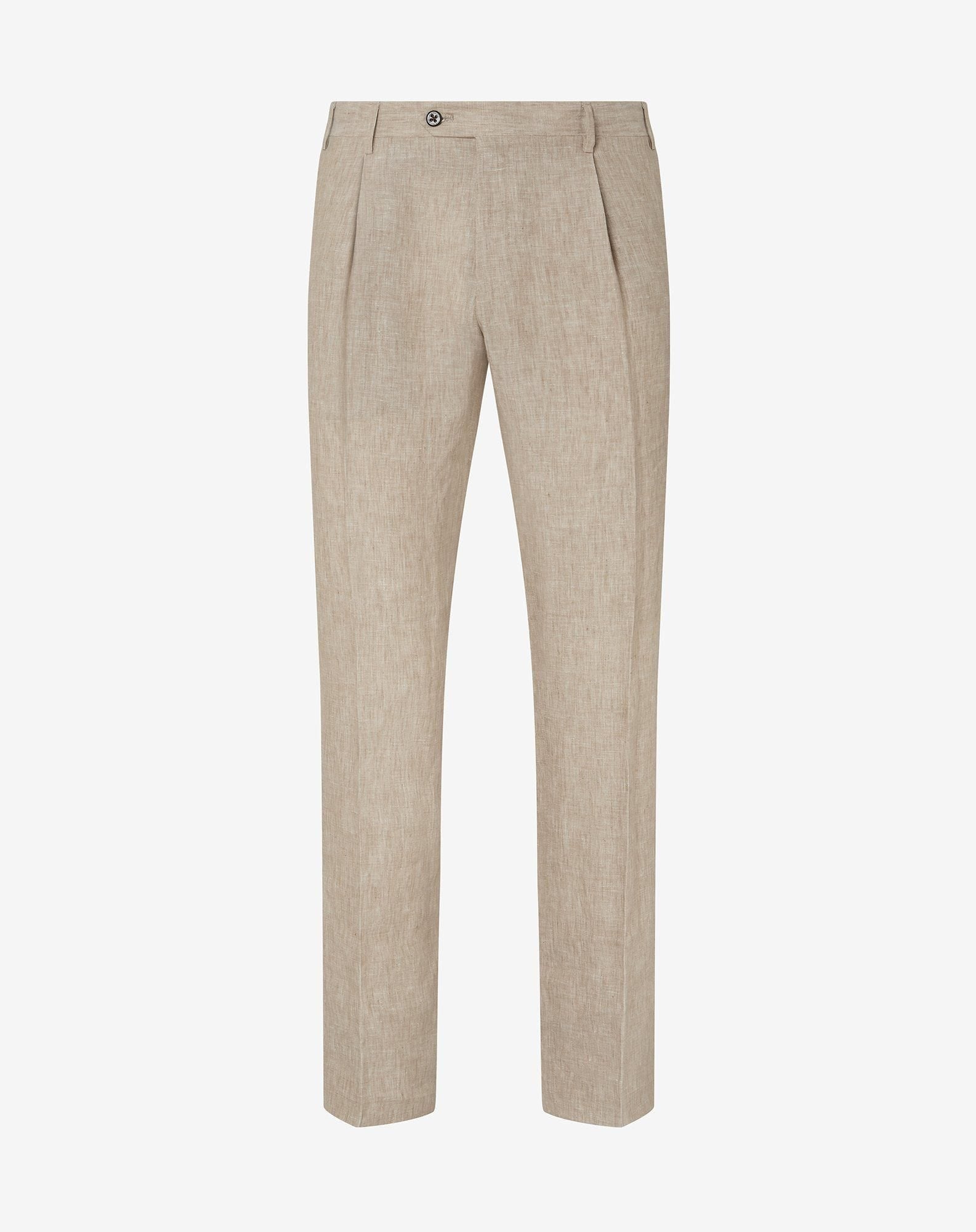 Pants 1 Pince In Chambray Di Puro Lino