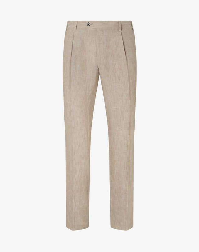 Pants 1 pince beige in chambray di puro lino