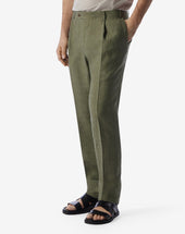 Pants 1 Pince Verdi In Chambray Di Puro Lino