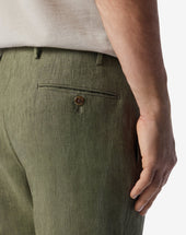 Pants 1 Pince Verdi In Chambray Di Puro Lino