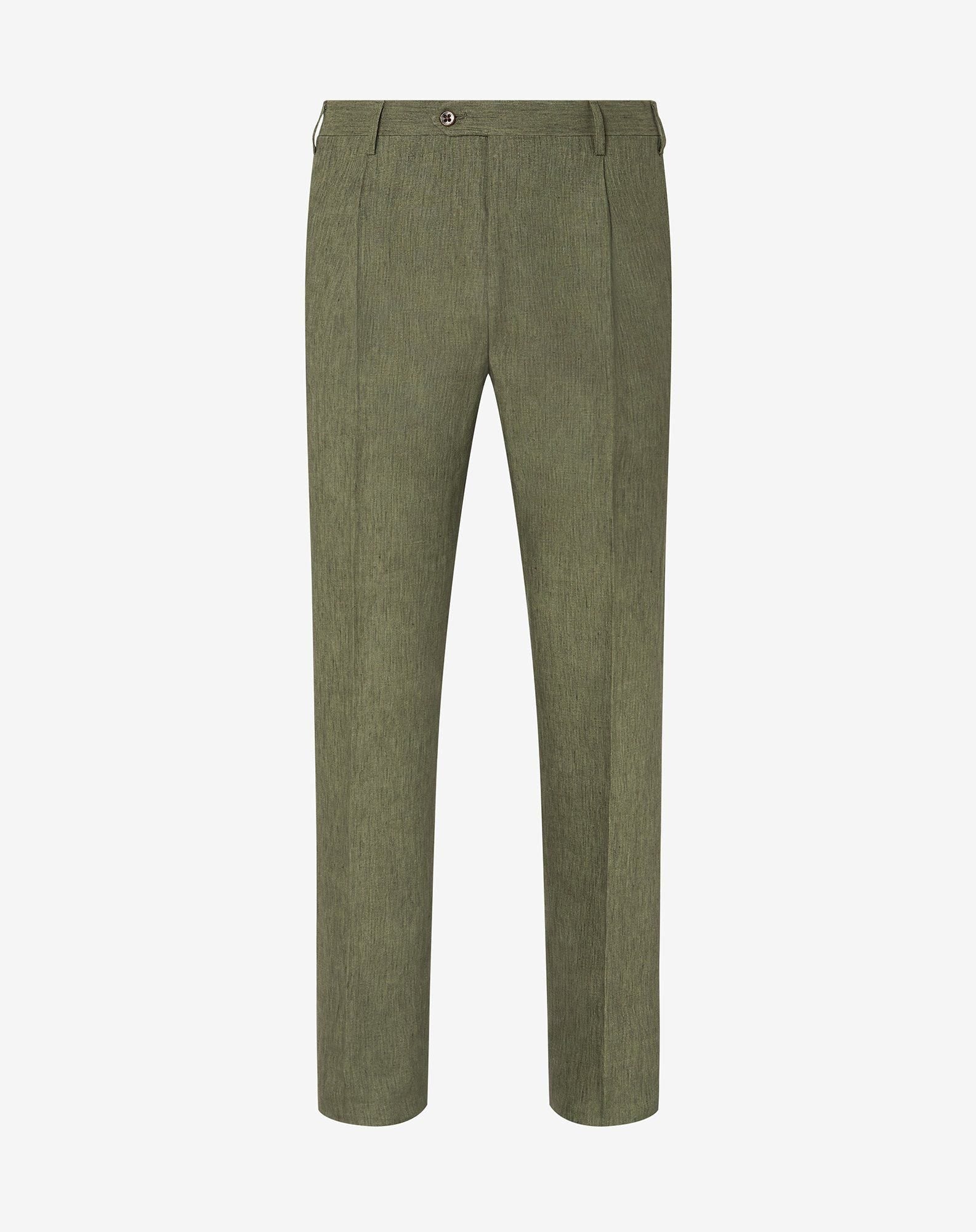 Pants 1 Pince Verdi In Chambray Di Puro Lino