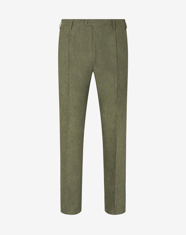 Pants 1 Pince Verdi In Chambray Di Puro Lino