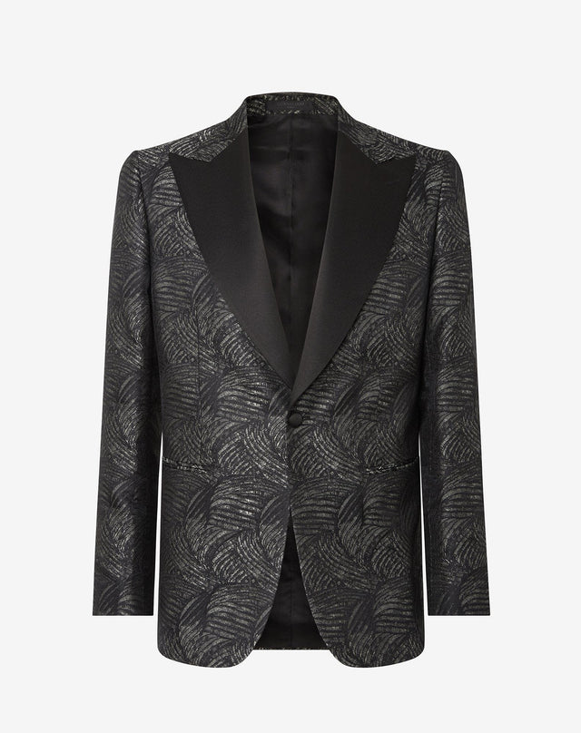 Jacket Da Smoking Salvia Nero In Pura Seta