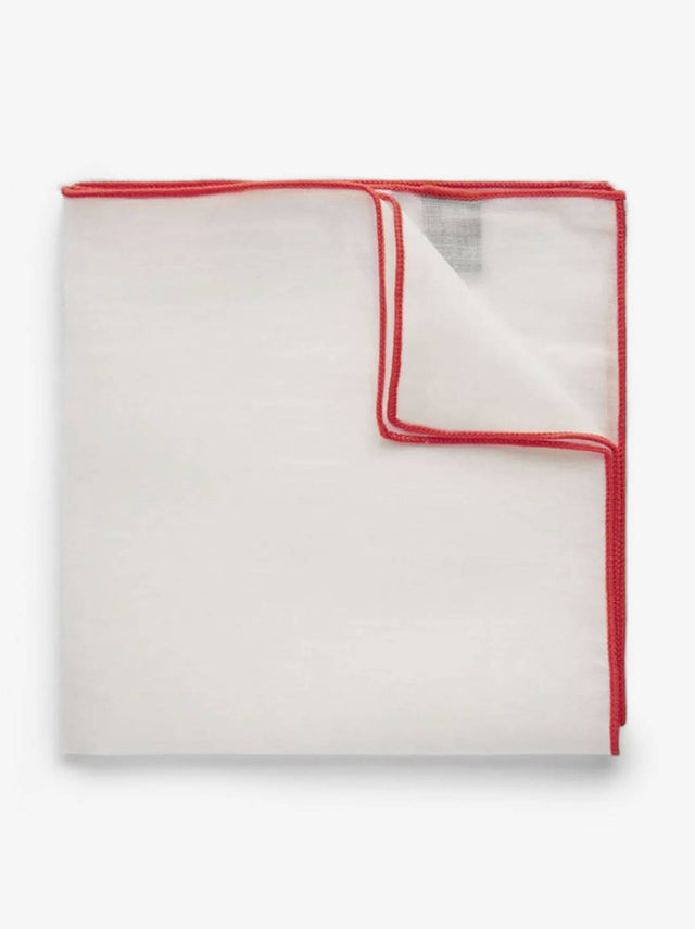 Red & White Pocket Square Linen