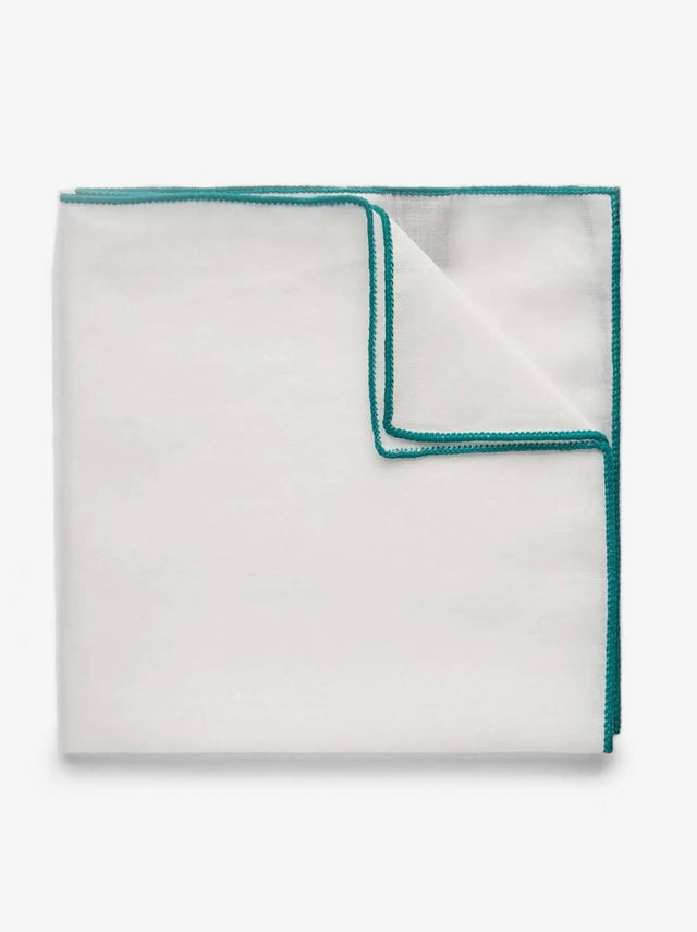 Green & White Pocket Square Linen