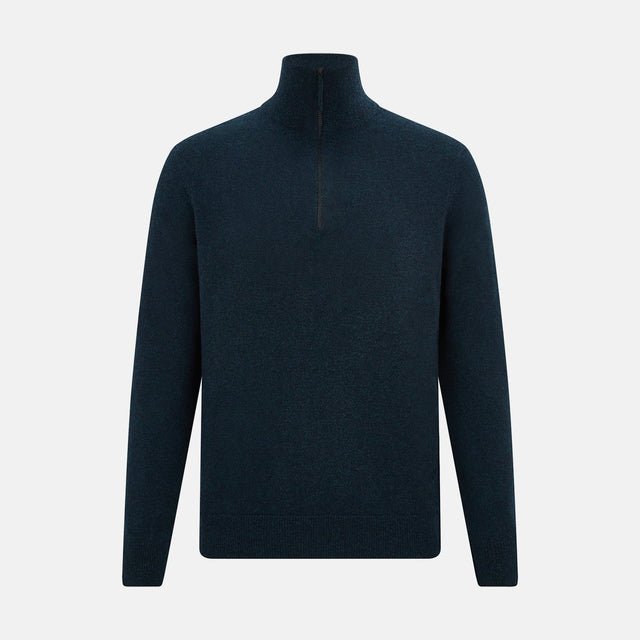 Dark Green Melange Half-Zip Cashmere Jumper