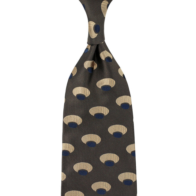 Geometrical Jacquard Silk Tie - Brown - Hand-Rolled