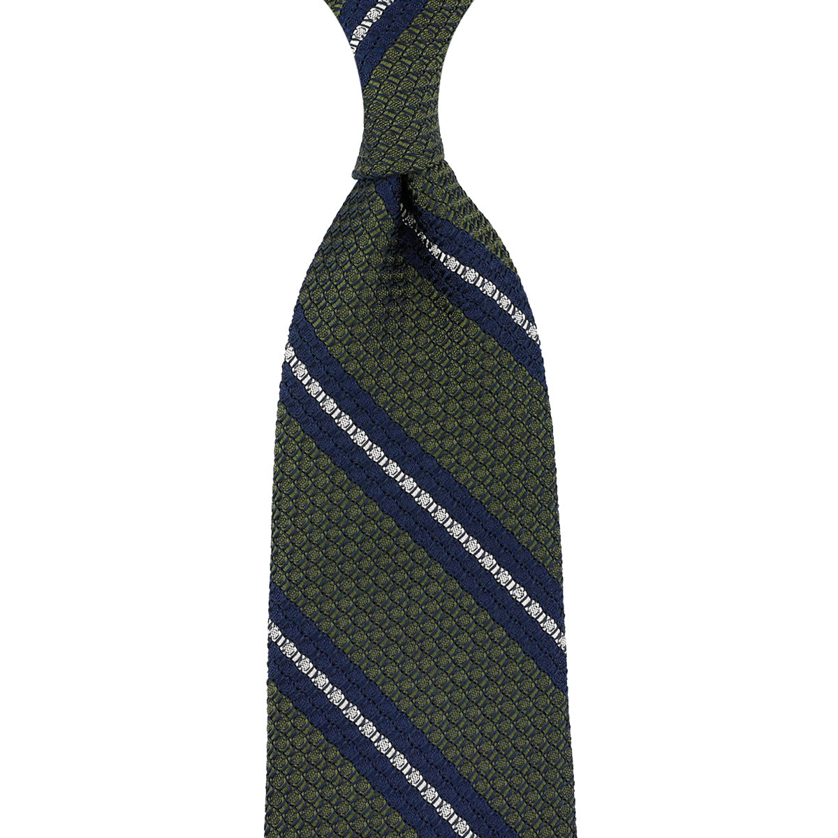 Striped Grossa Grenadine Silk Tie Olive Navy