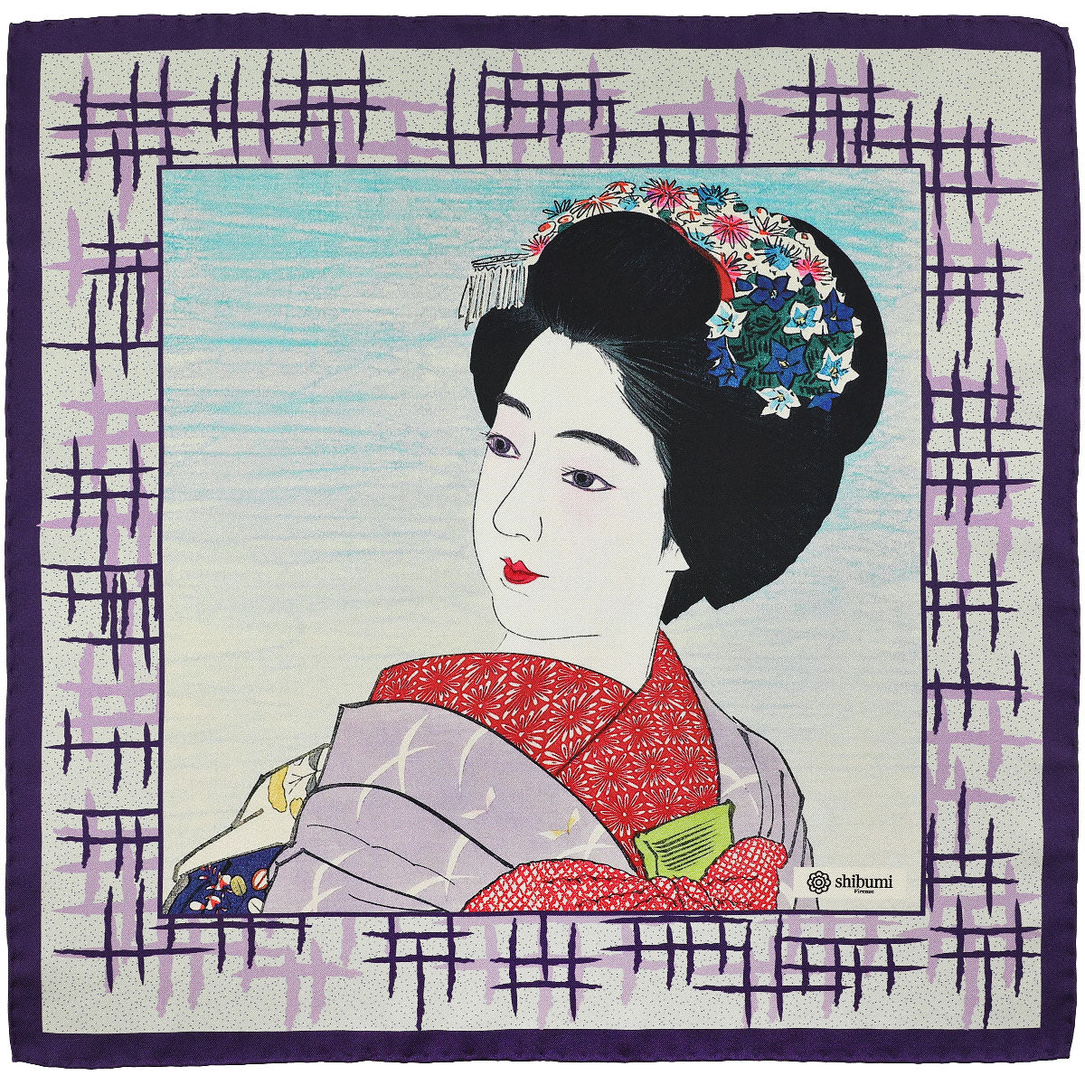 Ukiyo E Silk Pocket Square Maiko 40x40cm
