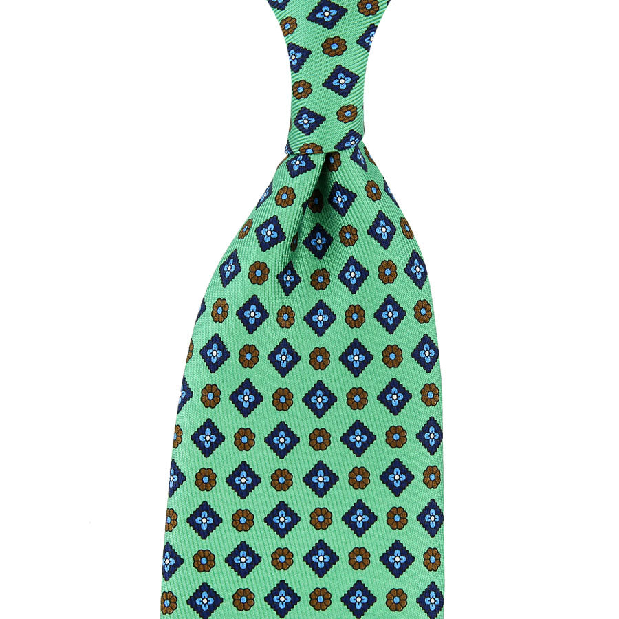 50oz Floral Printed Silk Tie Pistachio Hand Rolled