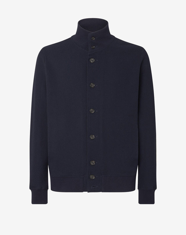Giubbino Navy In Cotone A Nido D Ape