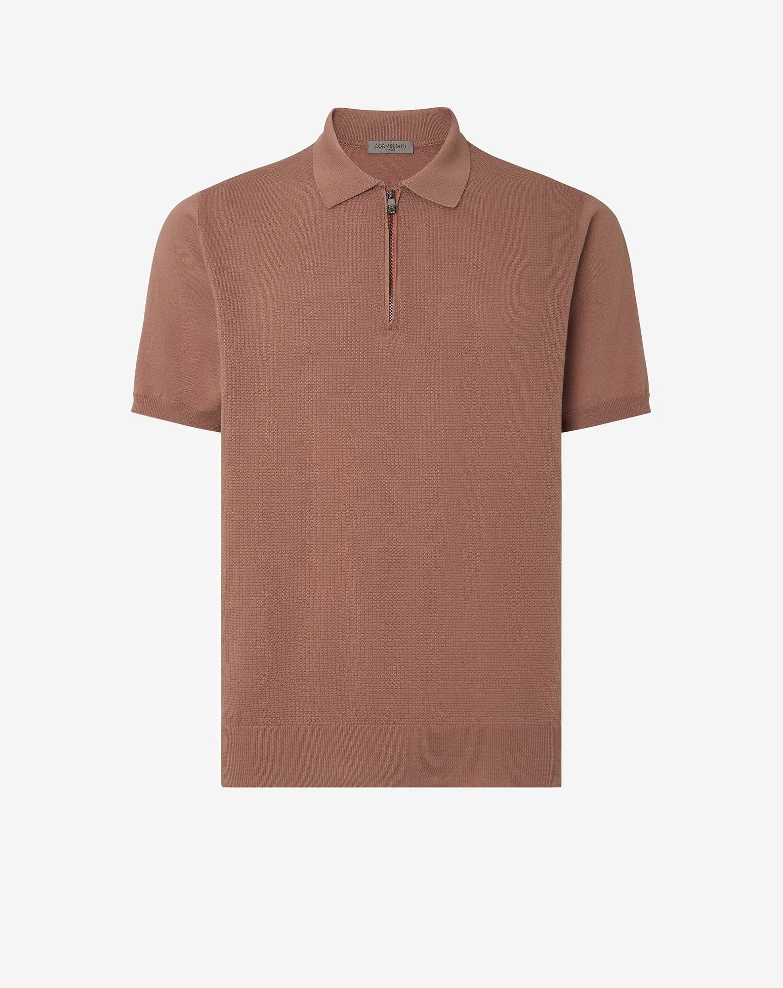 Polo Color Terra Bruciata Con Zip In Cotone Pima