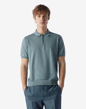 Polo Azzurro Con Zip In Cotone Pima