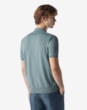 Polo Azzurro Con Zip In Cotone Pima