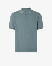 Polo azzurro verde con zip in cotone Pima