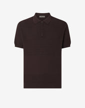 Polo marrone con zip in cotone Pima