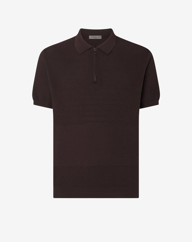 Polo marrone con zip in cotone Pima